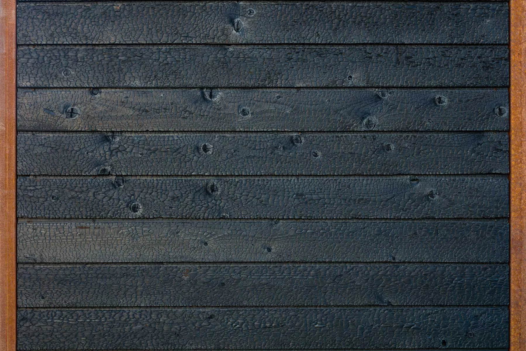 Exterior view of OplooPark forest house with fire-treated wood siding and natural materials