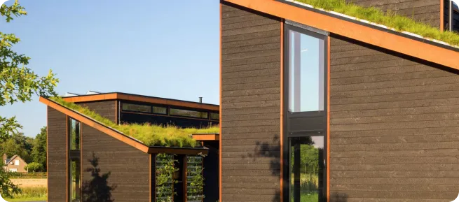 Modern eco-corporate housing forest setting near Eindhoven tech companies ASML Philips